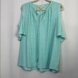 Michael Kors Aqua Cold Shoulder Floral Print Women's Top
